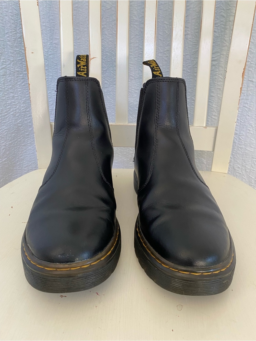 Dr Martens Dorrian Black Leather Chelsea Boots with Yellow Stitching Gothic